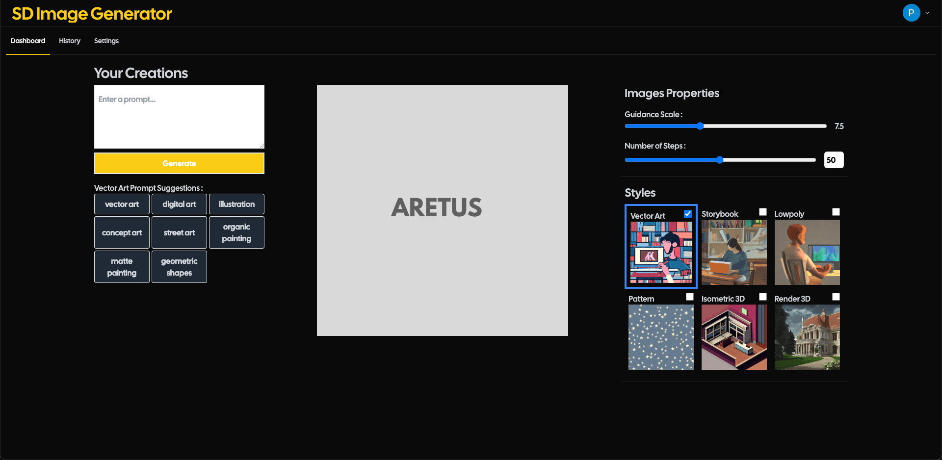 pick a style, type a prompt, see what comes out